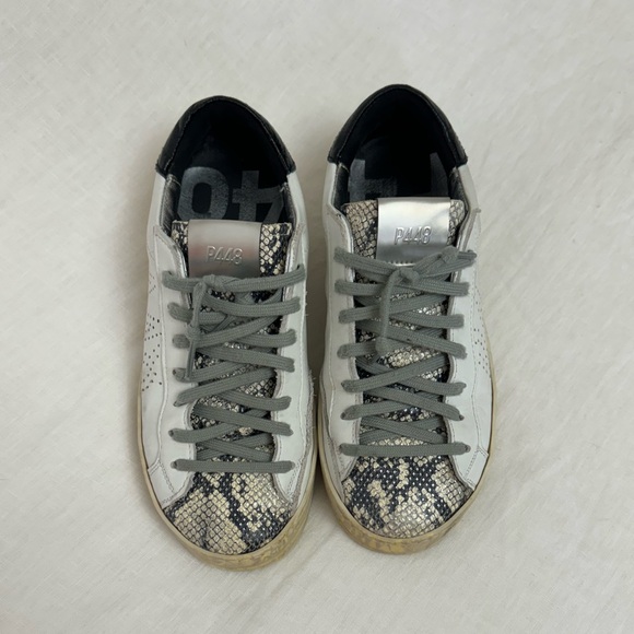 P448 John Python-Print Leather Low Top Sneakers Size 37 US 7 Classic Designer - Picture 12 of 16